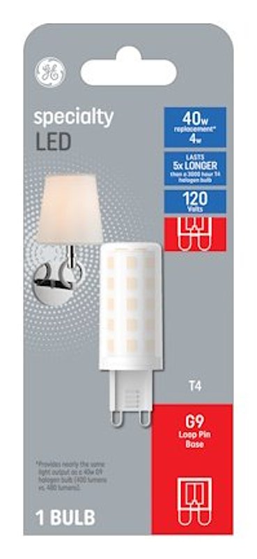 GE 93129001 LED Bulb, T4 Lamp, G9 Lamp Base, 3000 K Color Temp