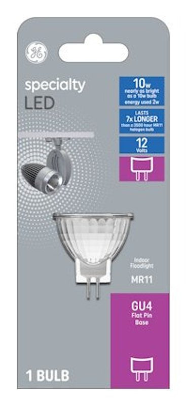GE 93129013 LED Bulb, MR11 Lamp, 10 W Equivalent, GU4 Lamp Base, 3000 K Color Temp