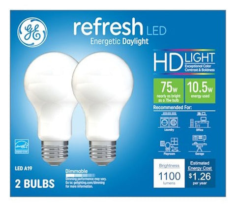 GE 93129422 Light Bulb, 75 W Equivalent, Medium Lamp Base, Dimmable, Daylight, 5000 K Color Temp