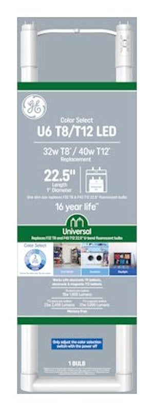 GE 93130709 LED Light Bulb, T8, U-Shaped Lamp, Medium Bi-Pin Lamp Base, Frost, Cool White/Daylight/Sunshine Light