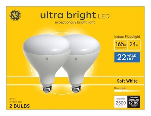GE 93130764 LED Light Bulb, Ultra-Bright, BR40 Lamp, 165 W Equivalent, E26 Medium Lamp Base, Dimmable, Soft White