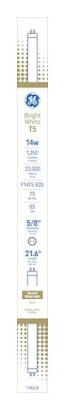 GE 93131493 Light Bulb, 14 W, T5 Linear Lamp, Miniature Bi-Pin Lamp Base, 1350 Lumens, 3500 K Color Temp, Bright White