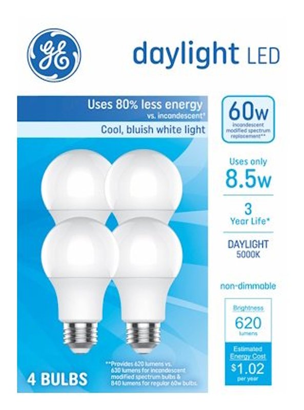 GE 93131943 Light Bulb, 60 W Equivalent, Daylight, 5000 K Color Temp ...