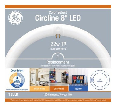 GE 93132067 LED Circular Light Bulb, T9 Lamp, 22 W Equivalent, G10Q Lamp Base, 3000, 4000, 5000 K Color Temp, Pack of 6