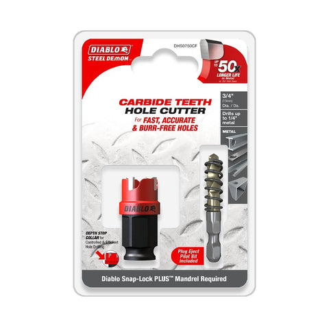 Diablo Steel Demon DHS0750CF Hole Cutter, 3/4 in Dia, Carbide Cutting Edge
