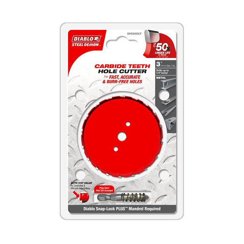 Diablo Steel Demon DHS3000CF Hole Cutter, 3 in Dia, Carbide Cutting Edge