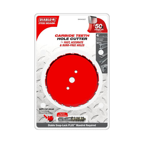 Diablo Steel Demon DHS4000CF Hole Cutter, 4 in Dia, Carbide Cutting Edge