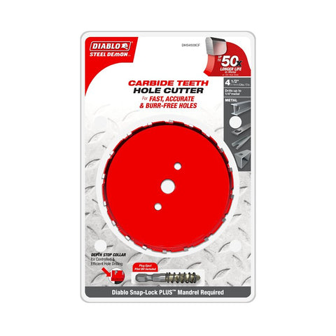 Diablo Steel Demon DHS4500CF Hole Cutter, 4-1/2 in Dia, Carbide Cutting Edge