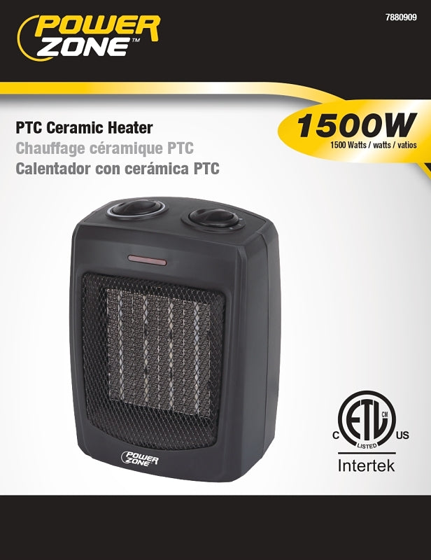 PowerZone PTC-700 Heater, 12.5 A, 120 V, 1500 W, 1500 W Heating, 2