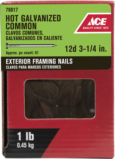 Ace Flat 3-1/4 in. L Framing Nail Smooth Hot-Dipped Galvanized Steel 1 lb.