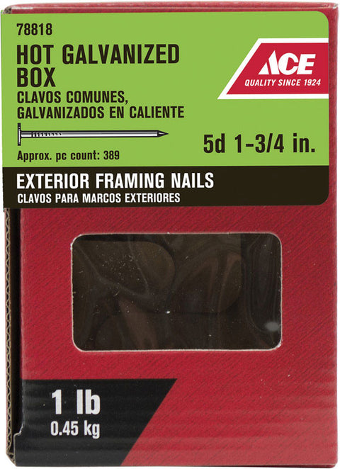 Ace Flat 1-3/4 in. L Box Nail Thin Hot-Dipped Galvanized Steel 389 lb.
