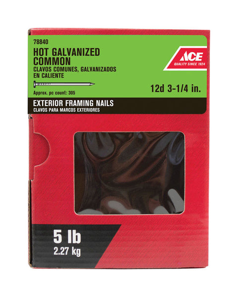 Ace Flat 3-1/4 in. L Common Nail Smooth Hot-Dipped Galvanized Steel 5 lb.