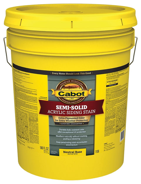 Cabot 140.0001106.008 Semi Transparent Stain, Neutral Base, Liquid, 5 gal Pail, Acrylic Base