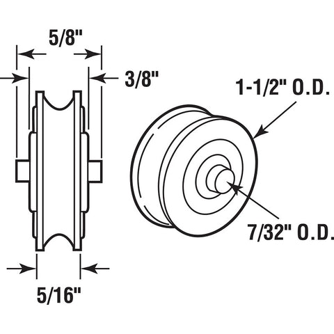 Prime-Line D 1766 Door Roller with Axle, 1-1/2 in Dia Roller, 5/16 in W Roller, Steel, 2-Roller