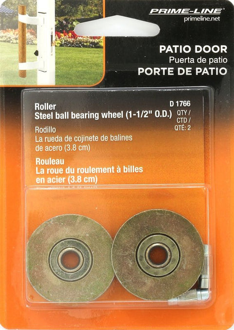 Prime-Line D 1766 Door Roller with Axle, 1-1/2 in Dia Roller, 5/16 in W Roller, Steel, 2-Roller