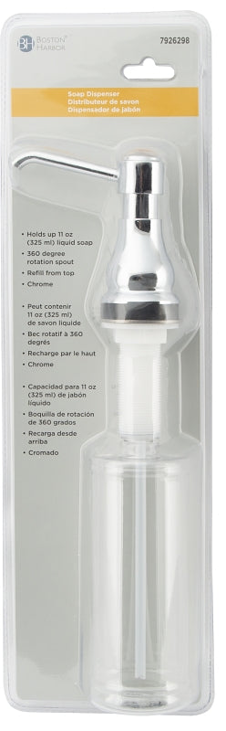 Boston Harbor TOBI22040001CP Soap Dispenser, 11 oz, PE, Chrome, Chrome, Press, Top mounted