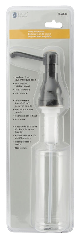 Boston Harbor TOBI22040003BL Soap Dispenser, 11 oz, PE, Matte Black, Matte Black, Press, Top mounted