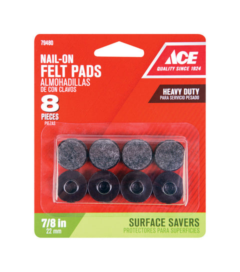 Ace Felt Round Nail-On Heavy Duty Glide Brown 7/8 in. W 8 pk