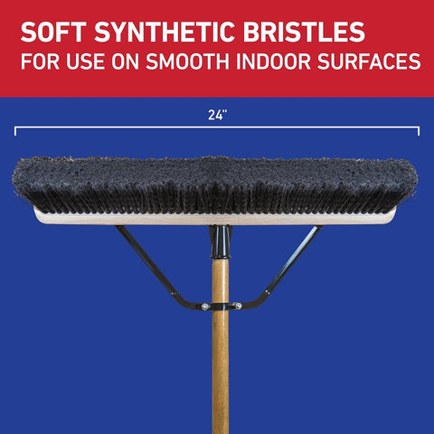 Quickie Jobsite 863HDSU Push Broom, 24 in Sweep Face, 3-1/8 in L Trim, Polypropylene Bristle, Bolt-On, Wood Handle