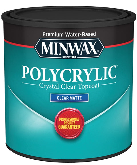 Minwax Polycrylic 222224444 Waterbased Polyurethane, Matte, Liquid, 0.5 pt