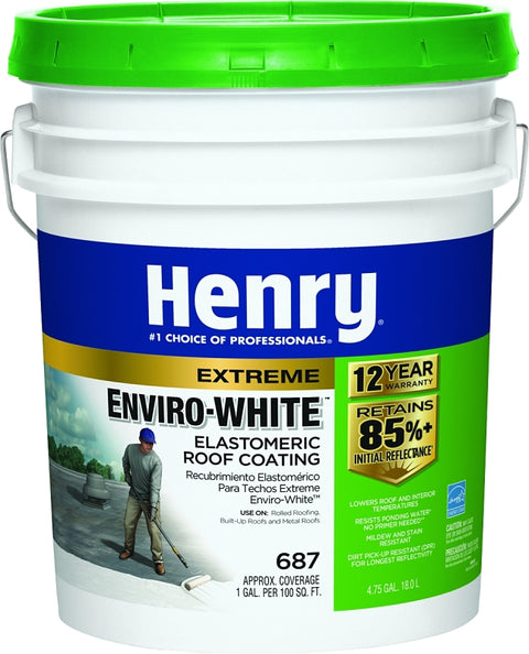 Henry HE687406 Elastomeric Roof Coating, White, 5 gal Pail