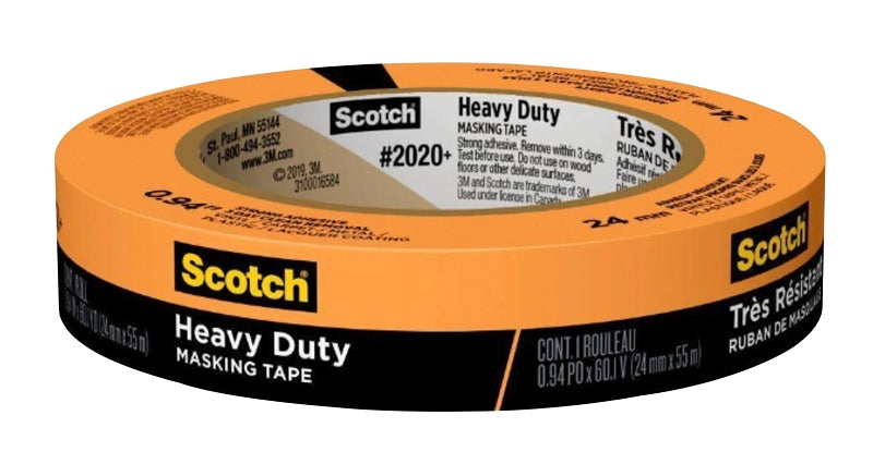 Scotch 2020+OR24 Masking Tape, 60 yd L, 0.94 in W, 0.15 mm Thick, Crep ...