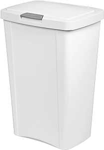 Sterilite TouchTop 10458004 Waste Basket with Latch, 13 gal Capacity, White, 24-3/4 in H, Pack of 4