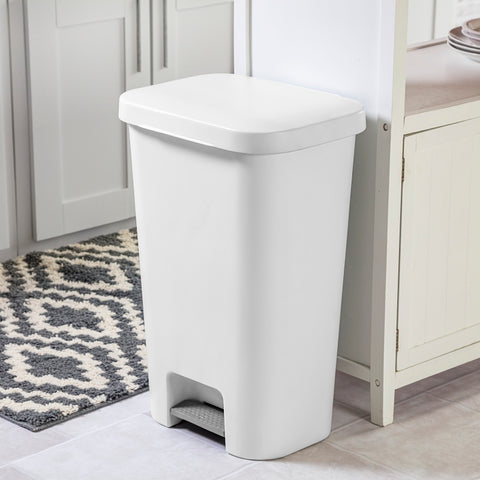 Sterilite COLORmaxx 10698004 Trash Can with Lid, 11.9 gal Capacity, Plastic, White, Textured, Step-On Lid Closure, Pack of 4