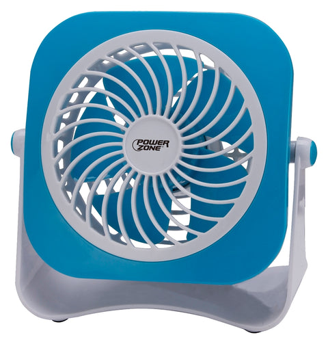 PowerZone QT-U403B Tabletop Fan, 5 VDC, 4 in Dia Blade, 5-Blade, 2-Speed, 48 in L Cord, White/Blue OR White/Red, Pack of 4