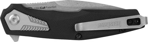 Kershaw Tremolo Series 1390 Pocket Knife, 3-1/8 in L Blade, Steel Blade, Contoured Handle, Black/Silver Handle