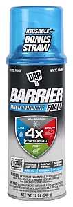 DAP Barrier 7565012530 Multi-Project Foam Sealant, White, 4 hr Functional Cure, 20 to 120 deg F, 12 oz Aerosol Can, Pack of 12