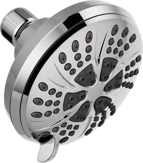 Delta 75661 Shower Head, 1.75 gpm, 1/2-14 Connection, NPT, 6-Spray Function, Plastic, Chrome, 4-3/8 in Dia