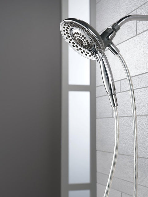 Delta 75583CSN Shower, Round, 1/2 in Connection, IPS, 1.75 gpm, 5-Spray Function, Plastic, Brushed Nickel, 72 in L Hose