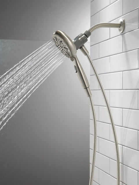 Delta SureDock 75689SN Magnetic Hand Shower, 1/2 in Connection, 1.75 gpm, 6-Spray Function, Satin Nickel, 72 in L Hose