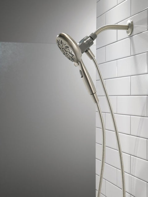 Delta SureDock 75689SN Magnetic Hand Shower, 1/2 in Connection, 1.75 gpm, 6-Spray Function, Satin Nickel, 72 in L Hose