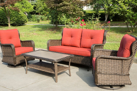 Seasonal Trends MS21001-1 Woodbury Deep Seating Set, Aluminum and All Weather Wicker, Orange/Red, Four-Piece