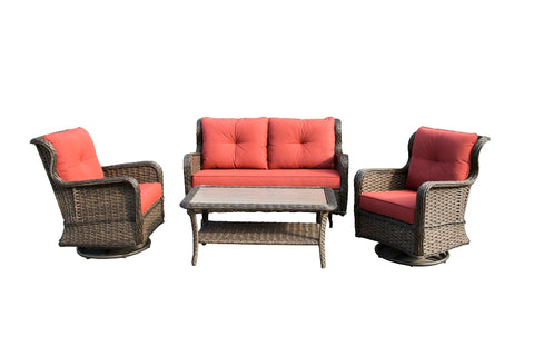 Seasonal Trends MS21001-1 Woodbury Deep Seating Set, Aluminum and All Weather Wicker, Orange/Red, Four-Piece