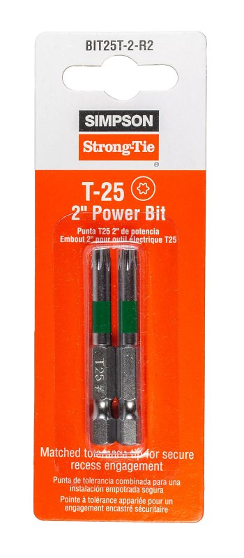 Snapshell R2 Driver Simpson Strong-Tie BIT25T-2-R2 Driver Bit, T25 Drive, 6-Lobe Drive, 1 ...