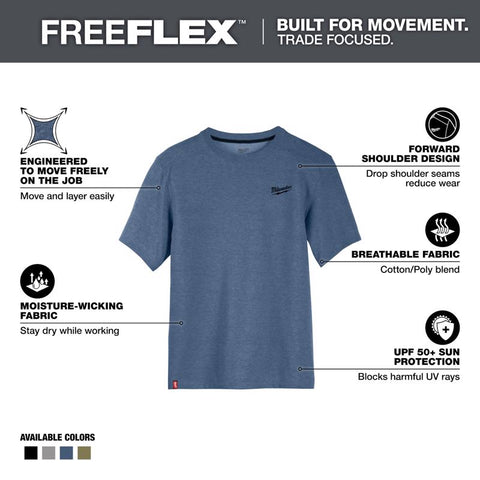 Milwaukee M Short Sleeve Men's Crew Neck Blue Hybrid Work Tee Shirt