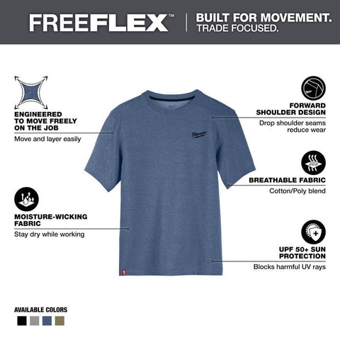 Milwaukee XL Short Sleeve Men's Crew Neck Blue Hybrid Work Tee Shirt