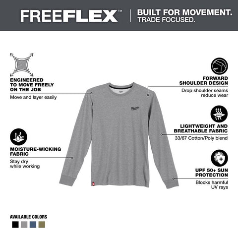 Milwaukee M Long Sleeve Men's Crew Neck Gray Hybrid Work Tee Shirt