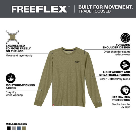 Milwaukee M Long Sleeve Men's Crew Neck Green Hybrid Work Tee Shirt