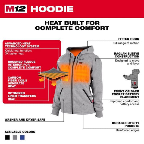Milwaukee M12 S Long Sleeve Women's Heated Hoodie Kit Gray