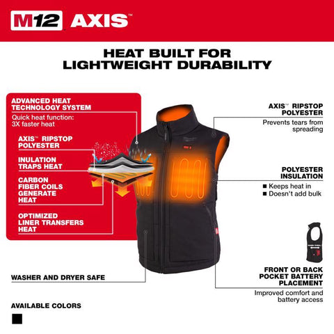 Milwaukee M12 Axis S Sleeveless Women's Full-Zip Heated Vest Black
