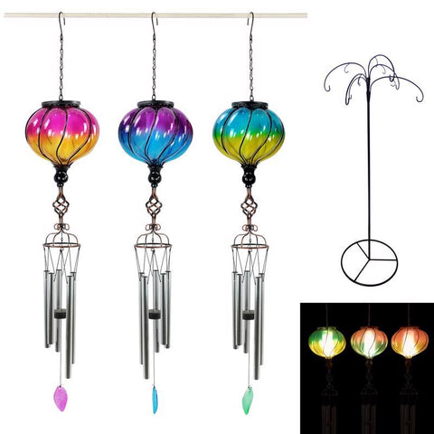 Alpine Assorted Glass/Metal 31 in. Solar Glass Balloon Wind Chime, Pack of 12