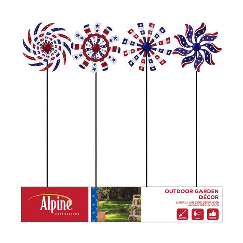 Alpine Multicolored Metal 37 in. H Patriotic Windmill Outdoor Garden Stake, Pack of 8