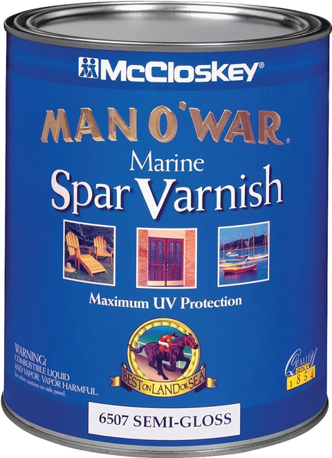 McCloskey 080.0006507.005 Spar Varnish, 450 to 550 sq-ft/gal Coverage Area, Semi-Gloss, Clear, Liquid, 1 qt, Pack of 4