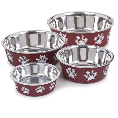 Proselect Merlot Stainless Steel 30 oz Pet Bowl For Dogs, Pack of 6