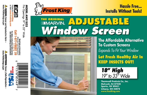 Frost King W.B. Marvin AWS1833 Window Screen, 18 in L, 19 to 33 in W, Aluminum