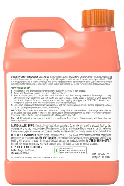 Citristrip QCSG801 Paint and Varnish Stripping Gel, Orange, 1 qt, Bottle, Liquid